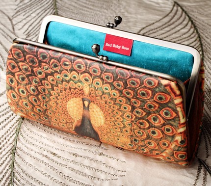 Peacock Palace Printed Leather Clutch Bag