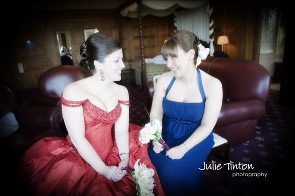 A beautiful Bride and her Bridesmaid in blue...