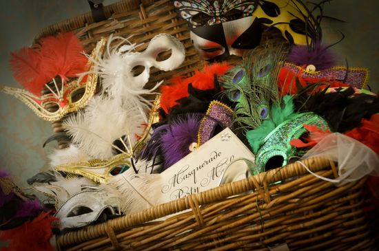 A basket full of masquerade masks, for our guests to have fun with...