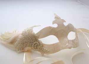Love My Dress UK Wedding Blog - Ivory Lace & Pearl Feather Venetial Mask, by Samantha Peach...