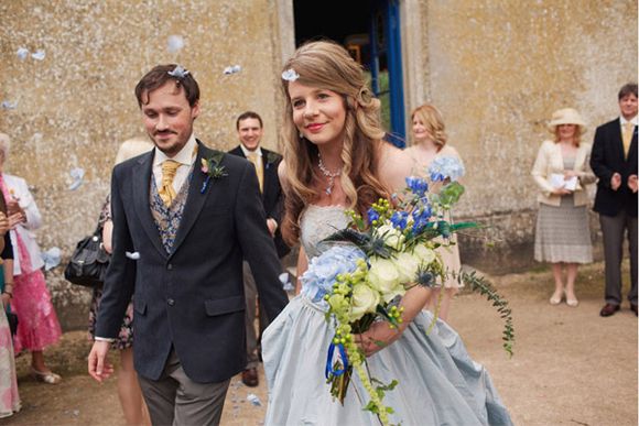 Pale blue wedding dress