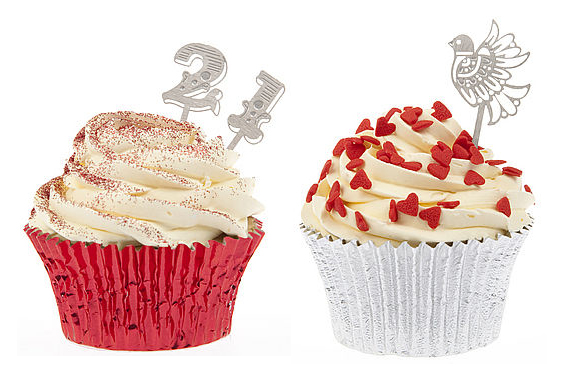 Sterling silver cupcake decorations, by Ridley and Dowse...