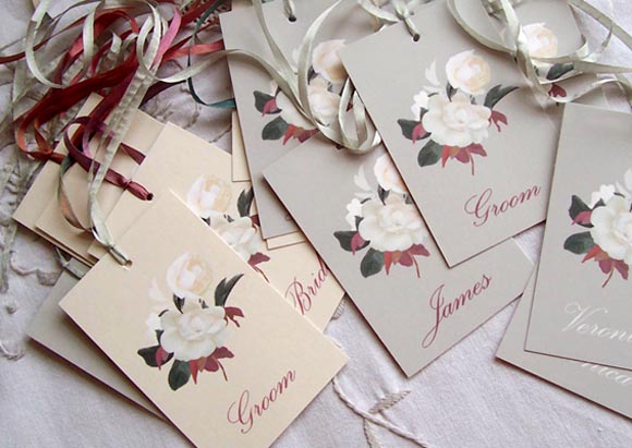 Porcelain tags with silk ribbon
