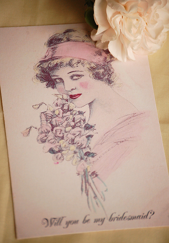 'WIll you be my Bridesmaid?' postcard design by Vintage Twee...