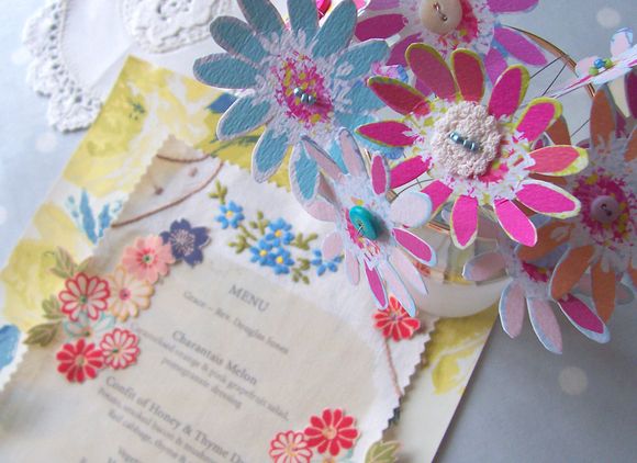 The vintage drawer collection from vicky trainor flat linen menus from £8.00 with individual wire flowers £3.00 each