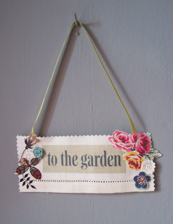 To the garden with pink 50's rose print sign, from the Vintage Drawer, by Vicky Trainor...