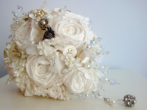 Crystal and vintage jewellery wedding bouquet, button bouquet