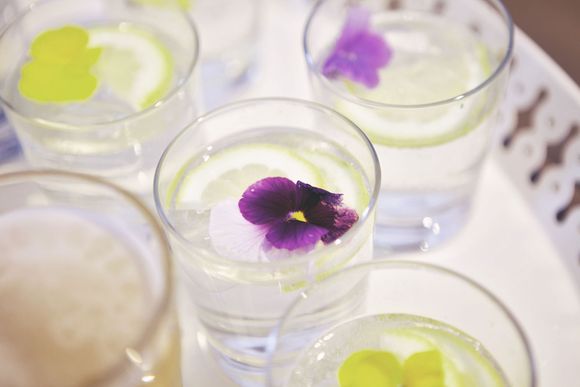 flowers floating in drinks