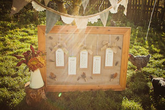 DIY rustic table plan using burlap, hessian, jute and string and feathers...