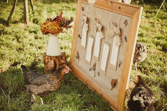 DIY rustic table plan using burlap, hessian, jute and string and feathers...