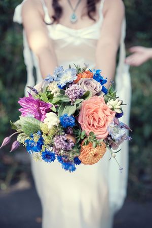 orange and blue wedding bouquet