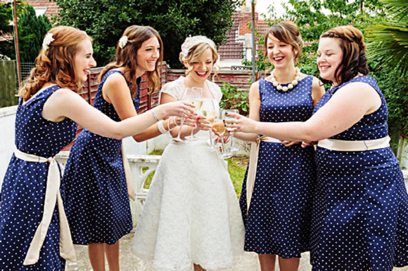 polka dot blue bridesmaids dresses