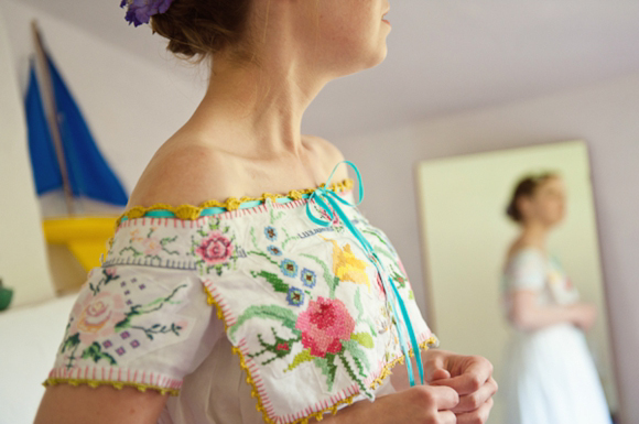 A wedding dress made from tableclothes, by Cardiff & South Wales Wedding Photographer, Aga Tomaszek