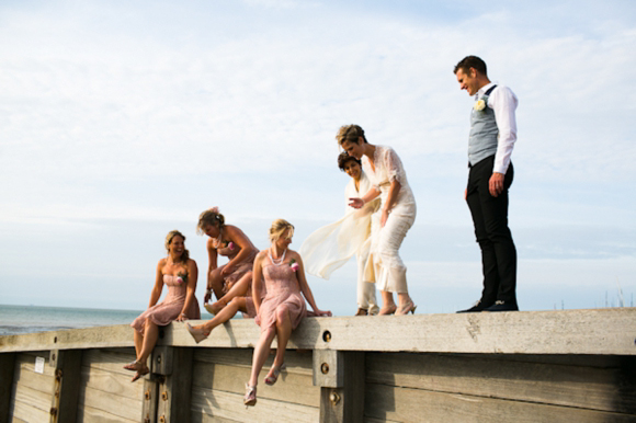 Civil Partnership, Whistable Beach, with wedding dresses by Sally Lacock...