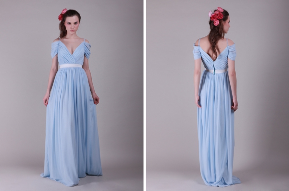 For Her And For Him long pale blue bridesmaids dress