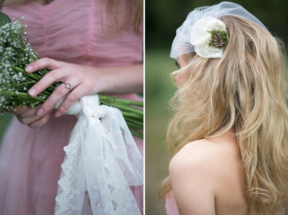 Fairytale secret garden wedding with vintage dress in pink layered tulle