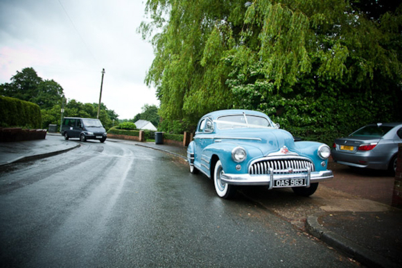 Polka Dot Blue Wedding Dress and a 1948 Baby Blue Buick...