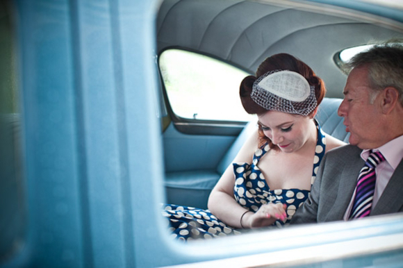 Polka Dot Blue Wedding Dress and a 1948 Baby Blue Buick...
