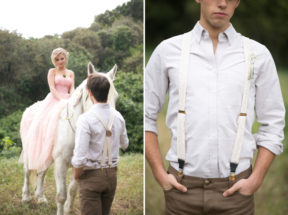 Fairytale secret garden wedding with vintage dress in pink layered tulle