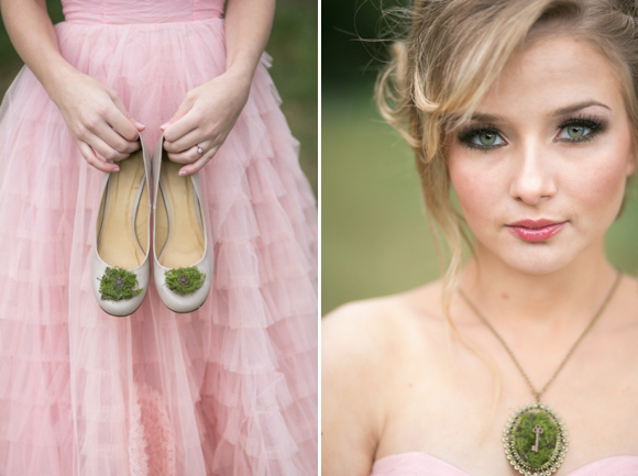 Fairytale secret garden wedding with vintage dress in pink layered tulle