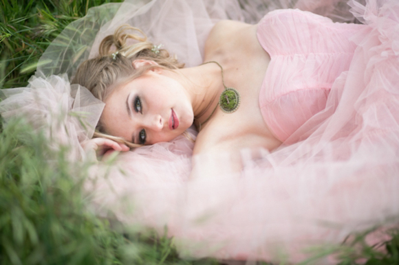 Fairytale secret garden wedding with vintage dress in pink layered tulle