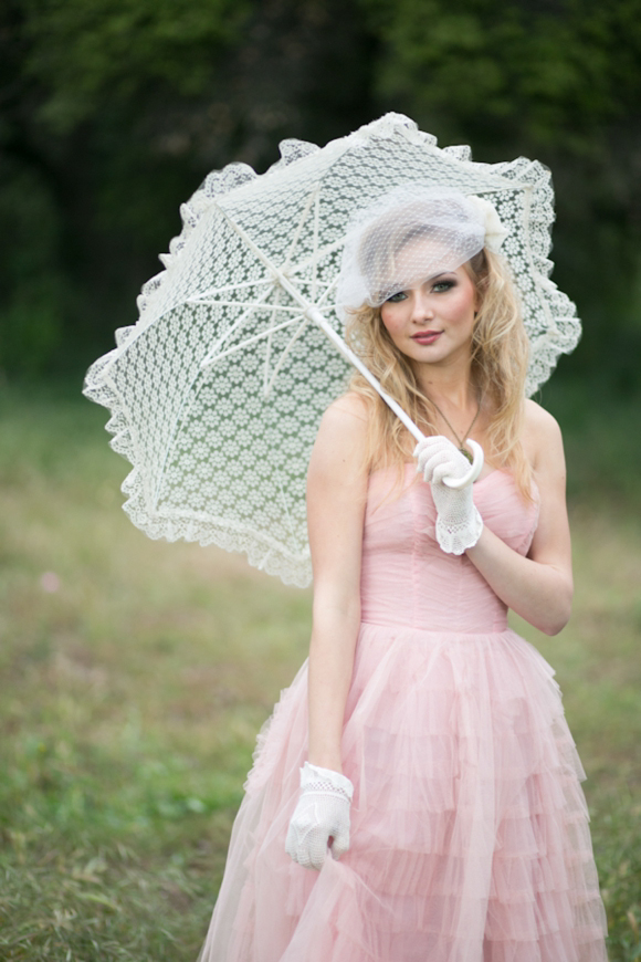 Fairytale secret garden wedding with vintage dress in pink layered tulle