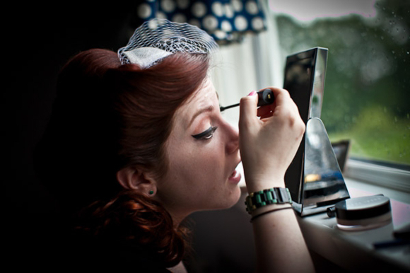 Polka Dot Blue Wedding Dress and a 1948 Baby Blue Buick...