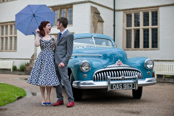 Polka Dot Blue Wedding Dress and a 1948 Baby Blue Buick...