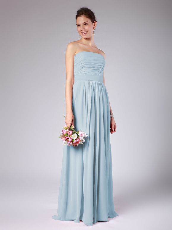 For Her And For Him long pale blue bridesmaid dress