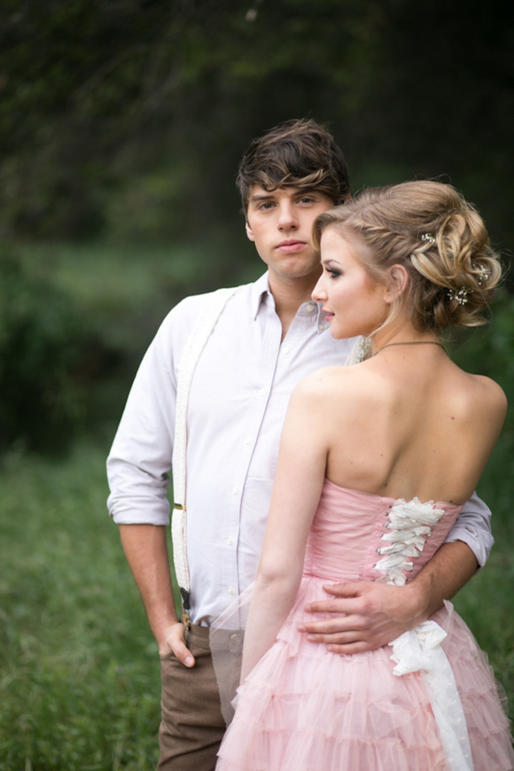 Fairytale secret garden wedding with vintage dress in pink layered tulle