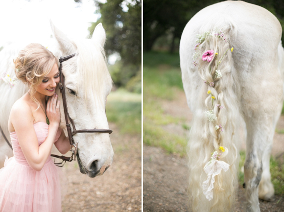 Fairytale secret garden wedding with vintage dress in pink layered tulle