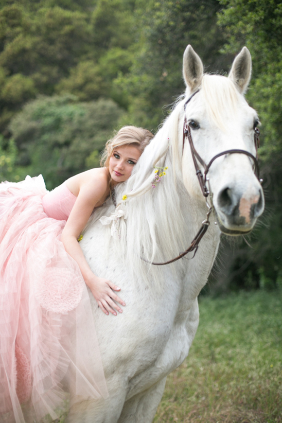 Fairytale secret garden wedding with vintage dress in pink layered tulle