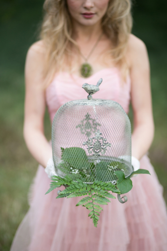 Fairytale secret garden wedding with vintage dress in pink layered tulle