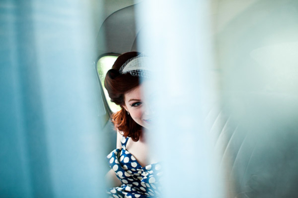 Polka Dot Blue Wedding Dress and a 1948 Baby Blue Buick...