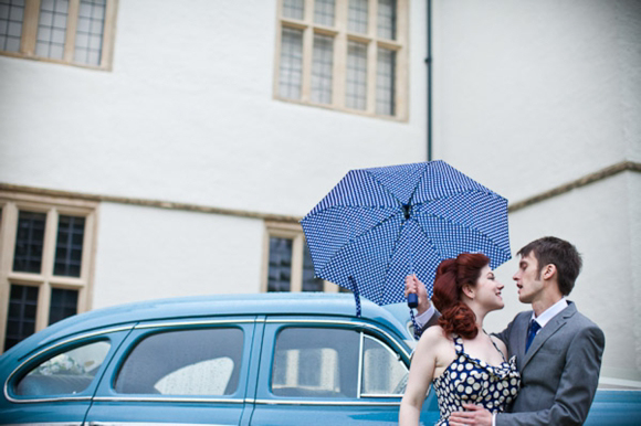 Polka Dot Blue Wedding Dress and a 1948 Baby Blue Buick...