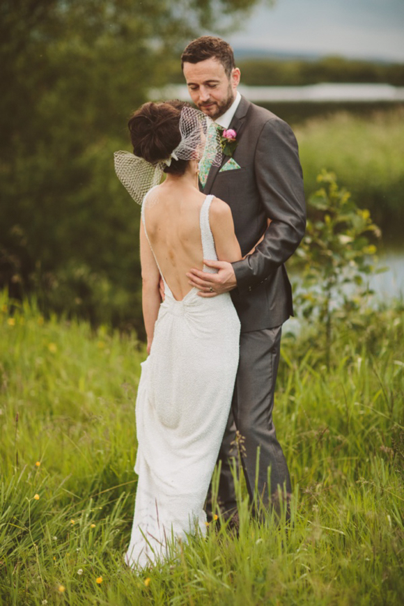 A Beaded Backless Wedding Dress and Pale Green Wedding Shoes for a DIY ...