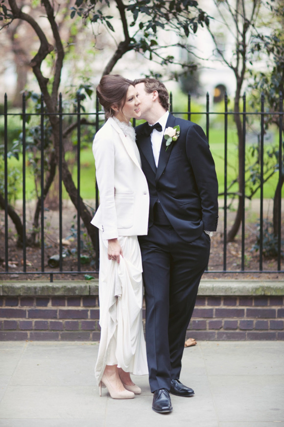 David Fielden wedding dress and The Kooples blazer