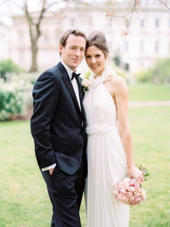 David Fielden wedding dress and The Kooples blazer