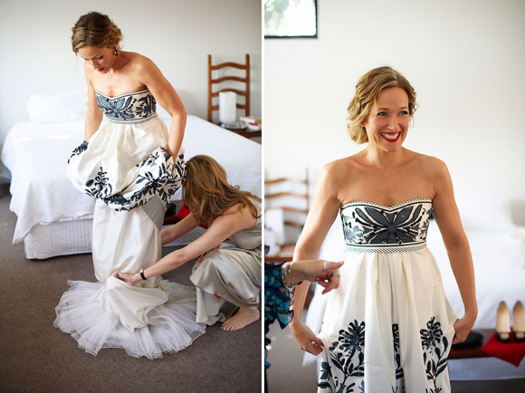 A black and white Collette Dinnigan wedding dress