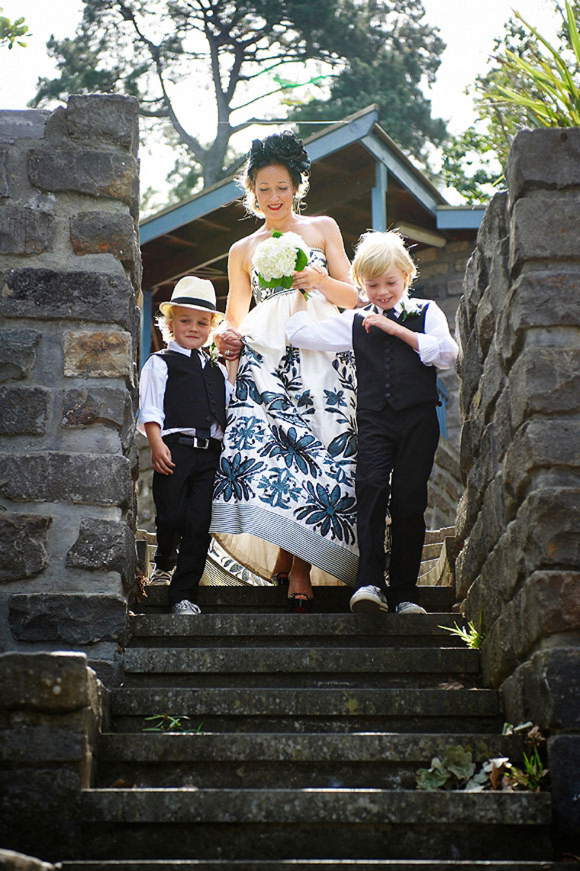 A black and white Collette Dinnigan wedding dress