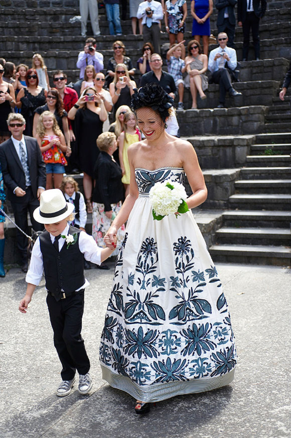 A black and white Collette Dinnigan wedding dress