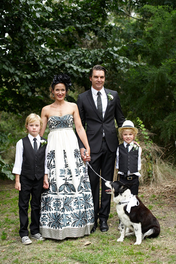 A black and white Collette Dinnigan wedding dress