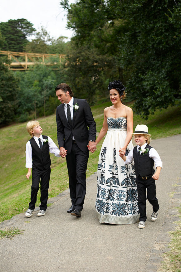 A black and white Collette Dinnigan wedding dress