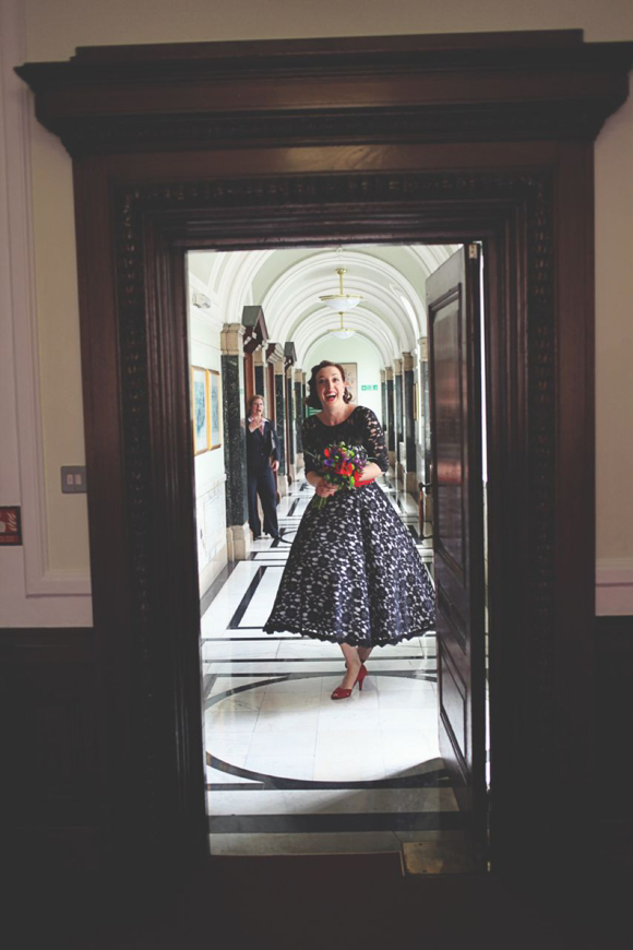 Black lace wedding dress, Islington London wedding, Hoxton Hotel