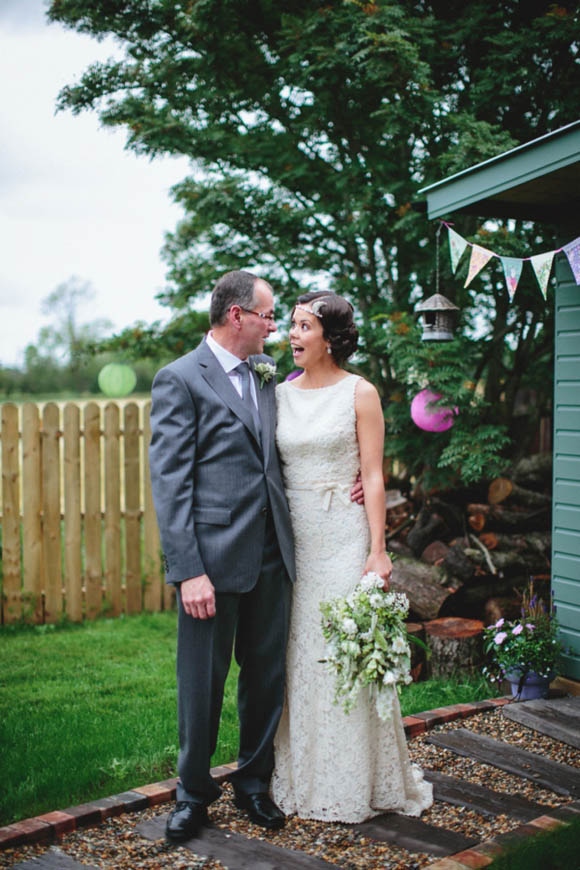 A Backless Wedding Dress and Flapper Style Headpiece for a 1920s Inspired Bride...
