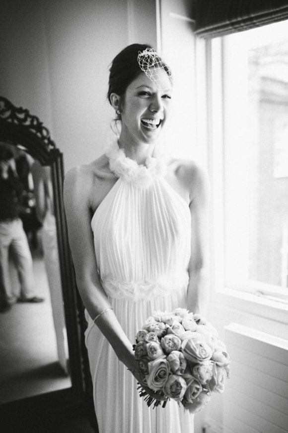 David Fielden wedding dress and The Kooples blazer