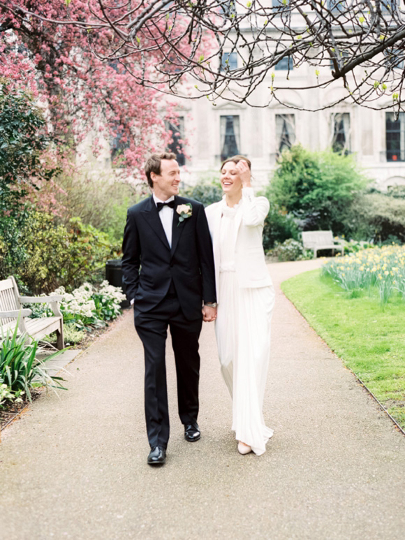 David Fielden wedding dress and The Kooples blazer