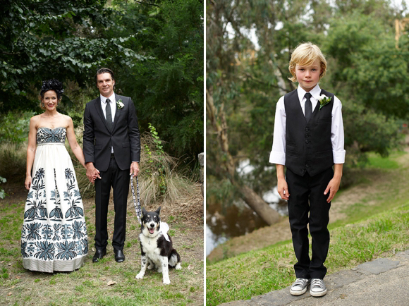 A black and white Collette Dinnigan wedding dress