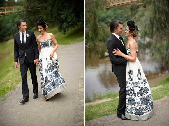 A black and white Collette Dinnigan wedding dress