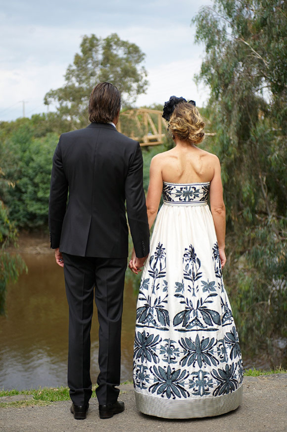 A black and white Collette Dinnigan wedding dress